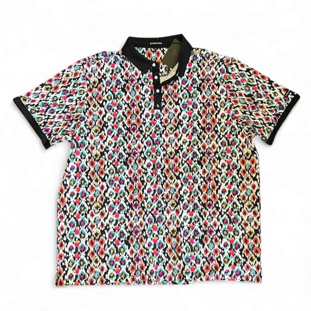 Byrdgang Men's 3XL multi colored geometric pattern golf polo shirt